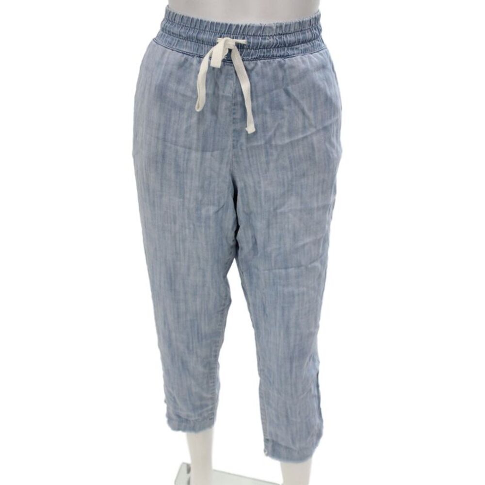 Bella Dahl Women Blue Striped Tencel Capri Pants Drawstring Size L